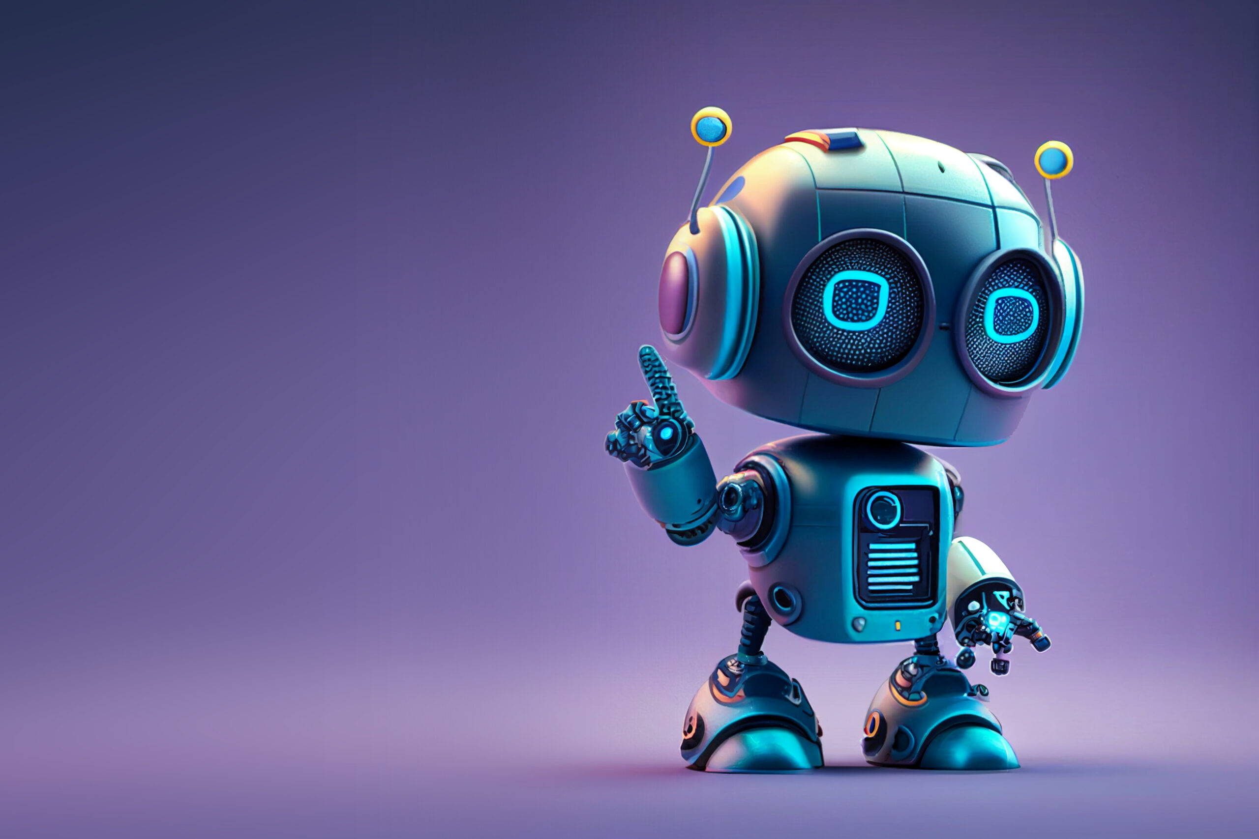 Friendly Orton robot on a purple background